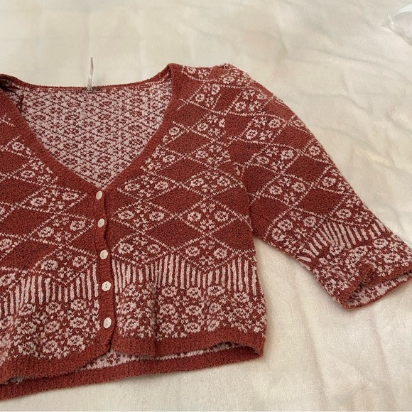 Free People Geo floral Patterned puff sleeve Cardigan 2337 - Picture 9 of 16